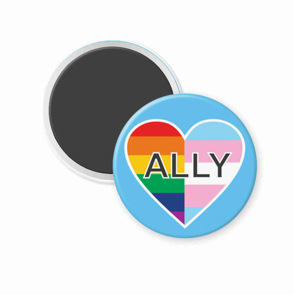 Ally heart blue round magnet