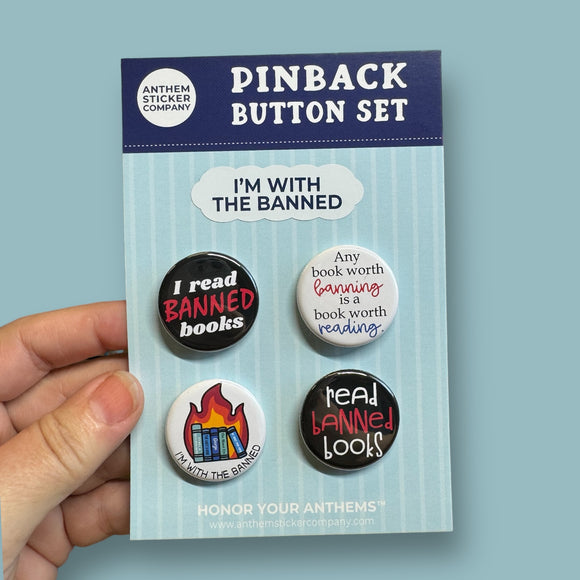 I'm with the banned books button set