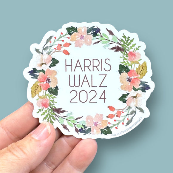 Harris Walz 2024 floral vinyl sticker