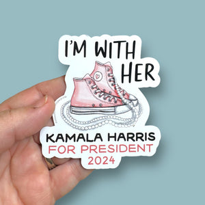 I'm with her Kamala Harris pink sneakers vinyl sticker