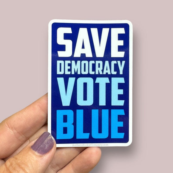 save democracy vote blue sticker