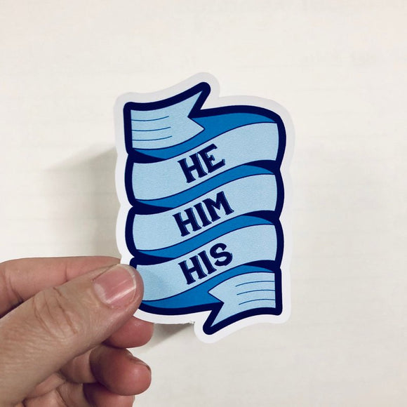 he him his banner sticker