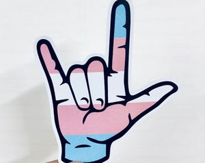 I love you ASL transgender flag sticker
