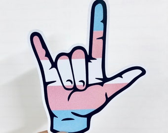 I love you ASL transgender flag sticker