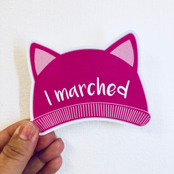 I marched pink hat sticker
