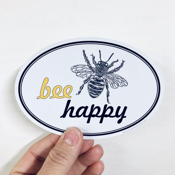 bee happy oval sticker
