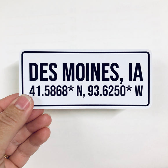 Des Moines coordinates sticker